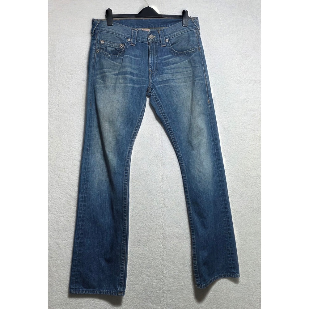 True Religion World Tour Mens 34 Straight Leg Jeans Blue Medium Wash Made in USA